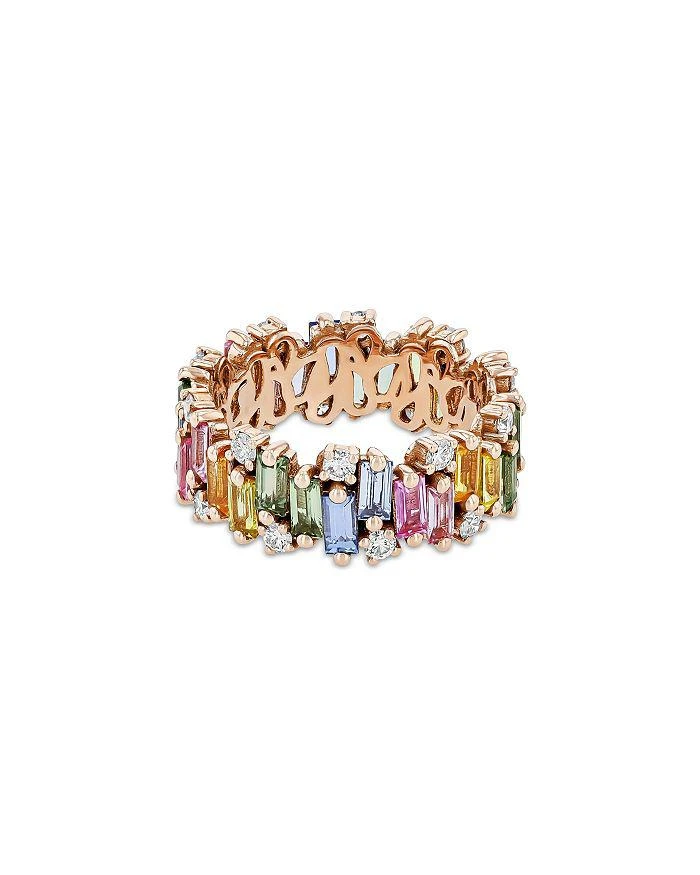 Suzanne Kalan 18K Rose Gold Shimmer Rainbow Sapphire 
Diamond Eternity Band