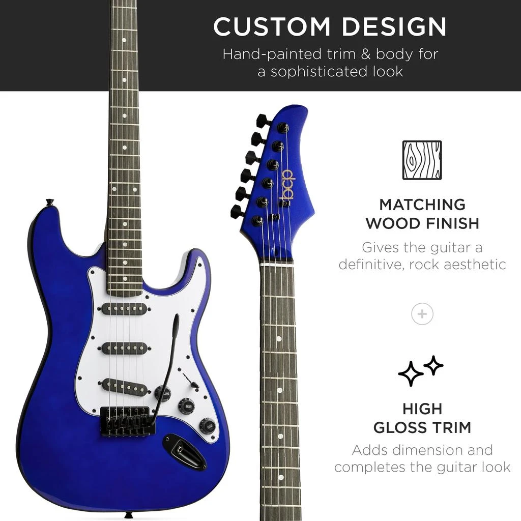 Best Choice Products 39in Full Size Beginner Electric Guitar Kit with Case, Strap, Amp, Whammy Bar 5