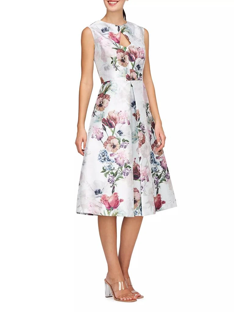 Kay Unger Rue Floral Metallic Organza A-Line Midi-Dress 3