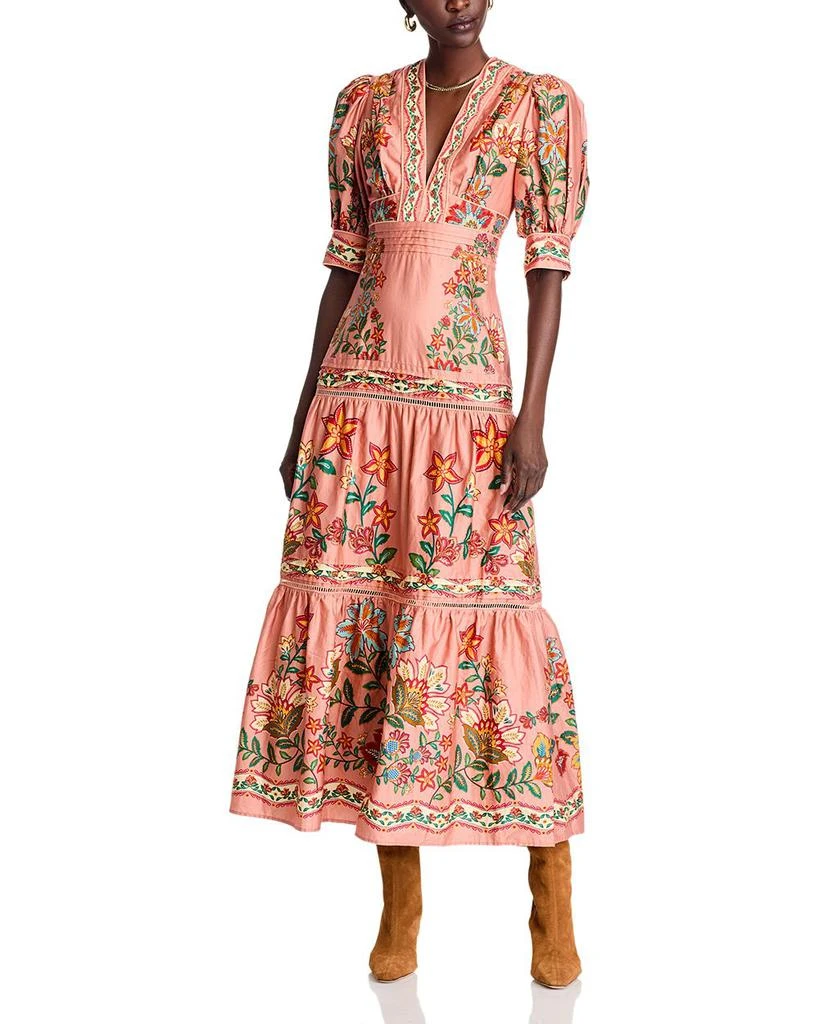 Farm Rio Pink Garden Delight Short Sleeve Maxi Dress 1