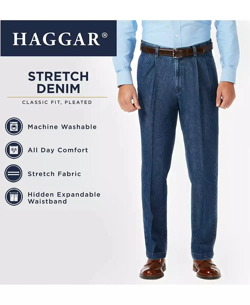 Haggar Men's Stretch Denim Classic-Fit Pleated Pants 8