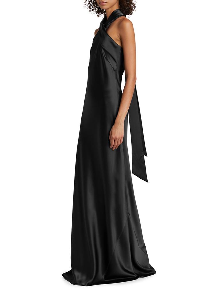 Galvan Pandora Satin Cross Halter Gown