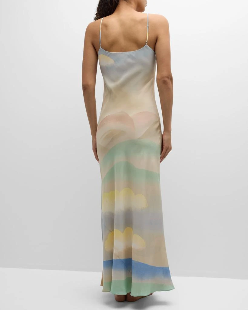 OLIVIA VON HALLE Olympia Landscape-Print Silk Slip Dress 5