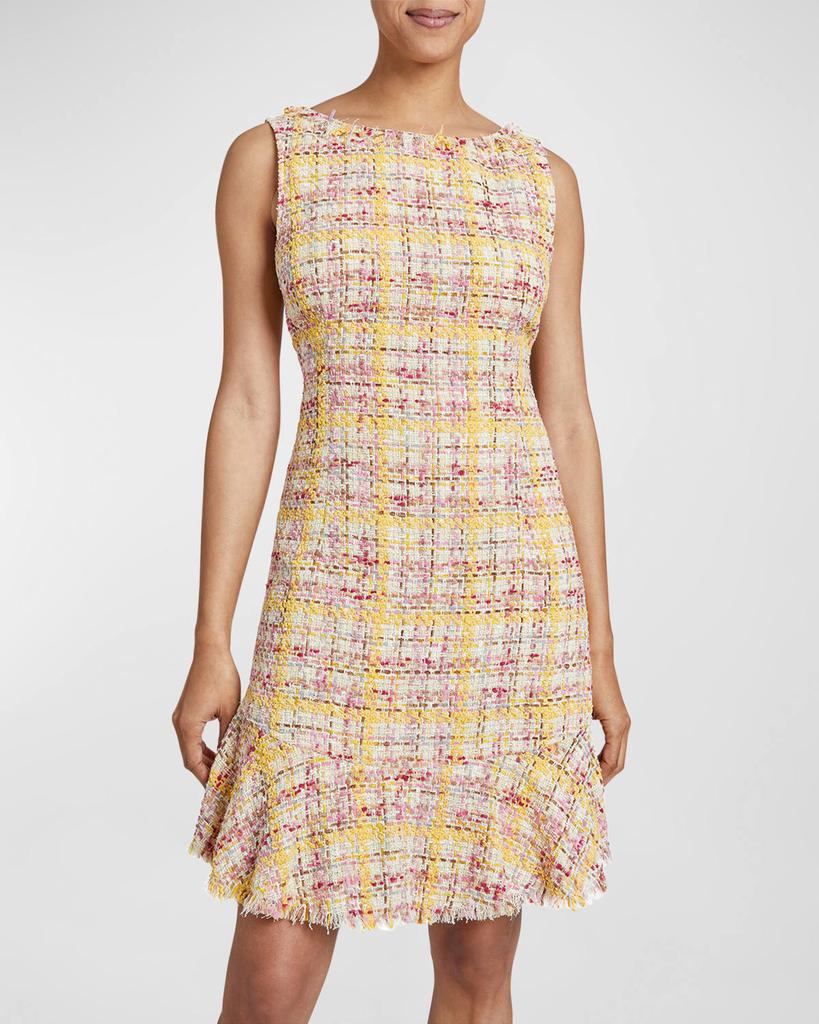 Santorelli Celine Boat-Neck Fringe-Trim Tweed Midi Dress