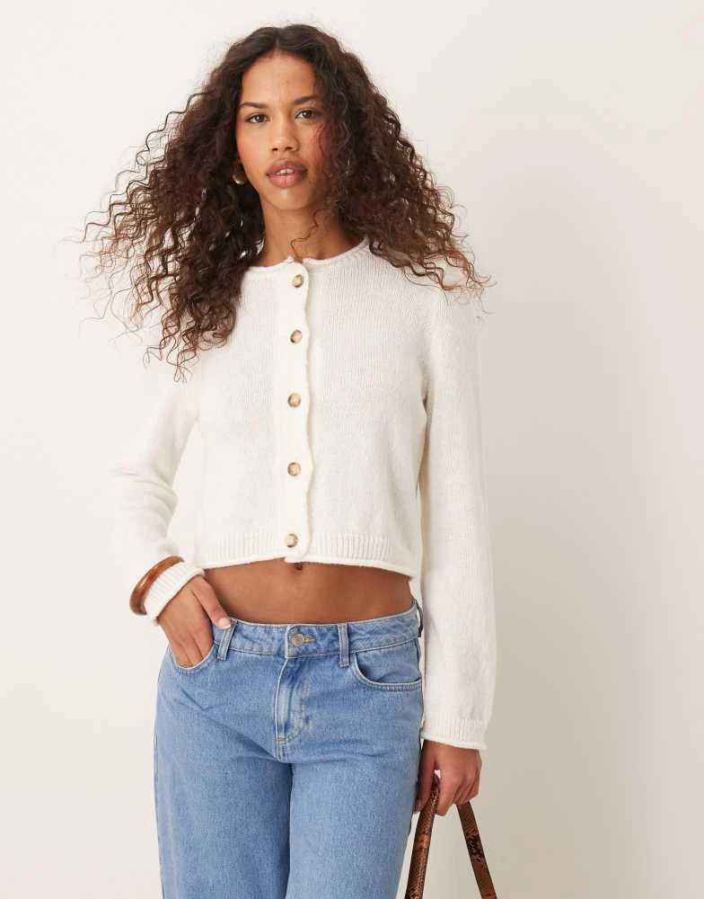 ASOS ASOS DESIGN knitted rolled edge boxy cardigan in cream 1