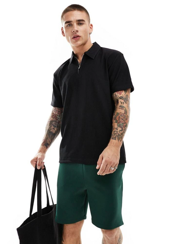 Selected Homme Selected Homme plisse half zip polo in black 1