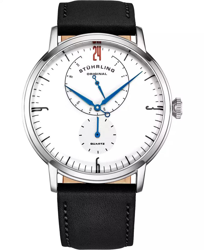 Stuhrling Men's Black Genuine Leather Strap Watch 42mm