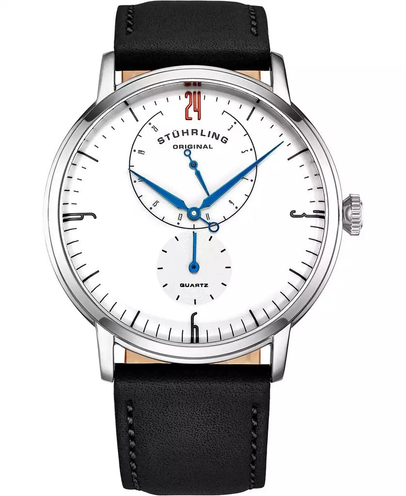 Stuhrling Men's Black Genuine Leather Strap Watch 42mm 1
