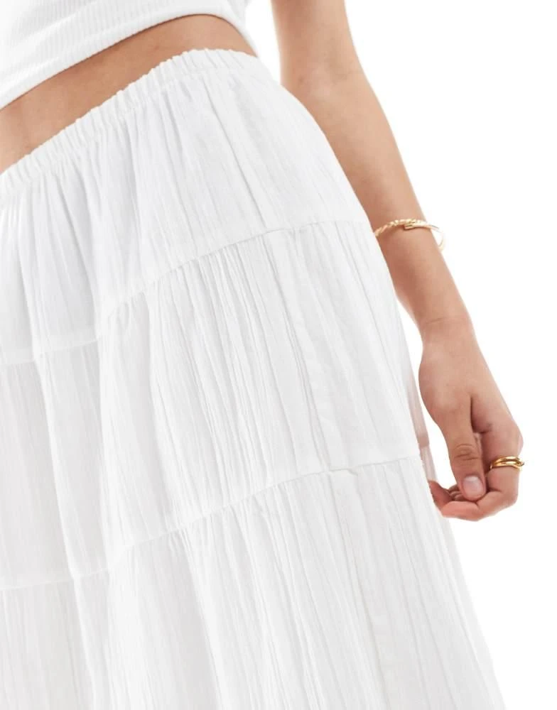 Bershka Bershka cheesecloth tiered maxi skirt in white 5