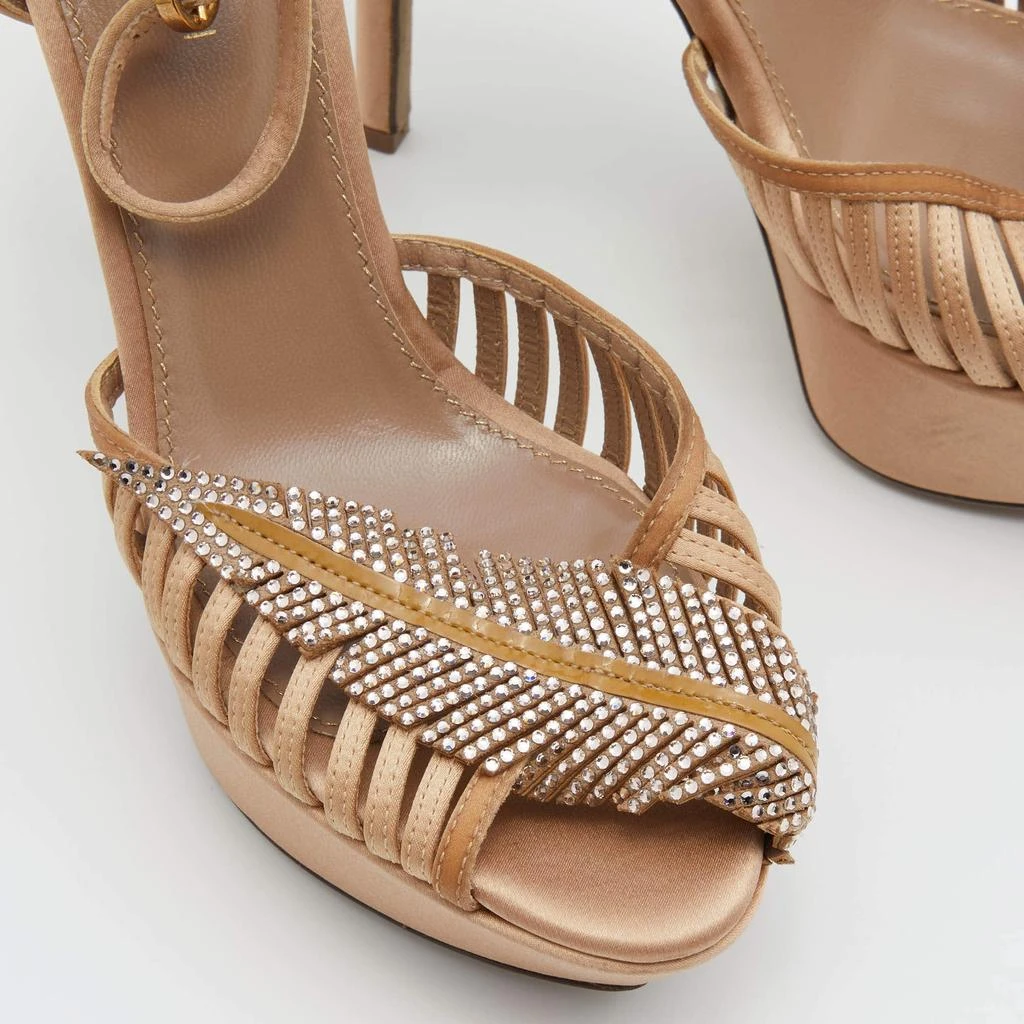 Sergio Rossi Sergio Rossi Light Brown Satin Crystal Embellished Ankle Strap Sandals Size 35.5 7