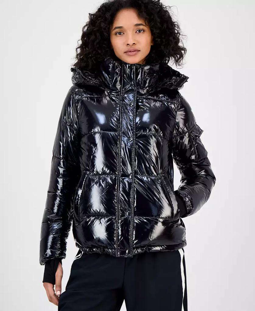 ella eLLa ブルゾン Shop Women's Ella Hooded Thumbhole-Cuff Shine Puffer Coat on Sale