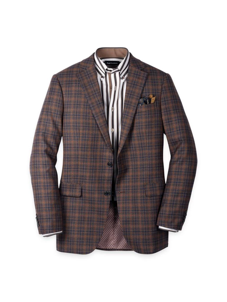 Paul Fredrick Brown/navy Wool Blend Plaid Single Breasted Notch Lapel Sport Coat