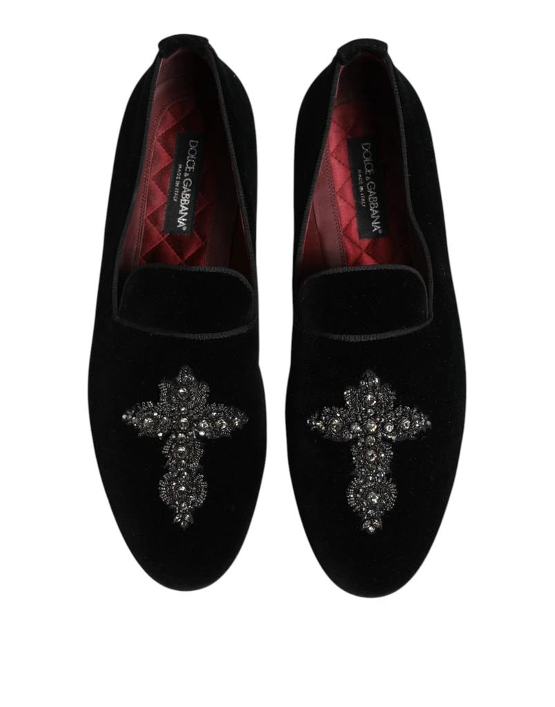 Dolce & Gabbana Velvet Crystal Crown Formal Dress Men's Shoes 2