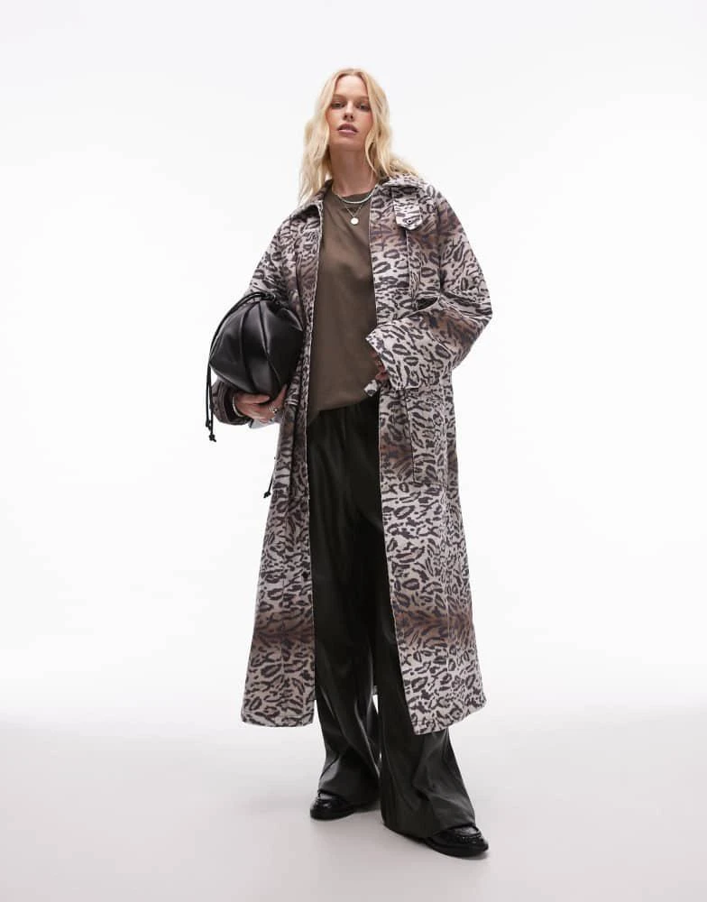 Topshop Topshop leopard print cotton long jacket with quilted lining 1