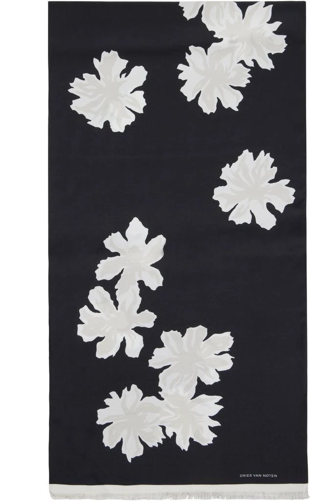 Dries Van Noten Black Floral Scarf