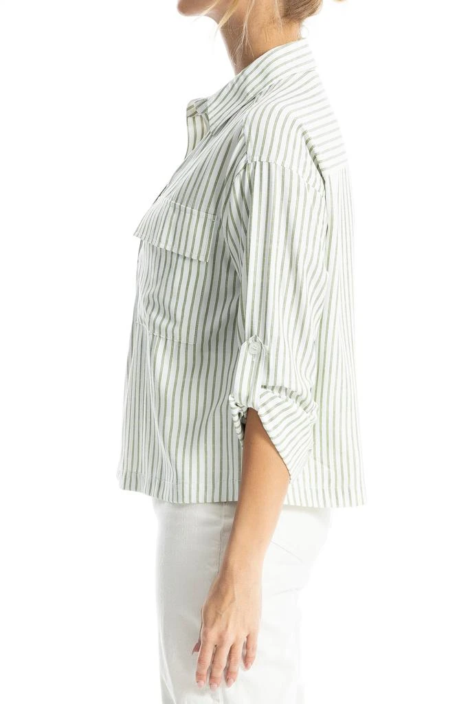 Max Studio Grid Print Roll Sleeve Popover Shirt 5