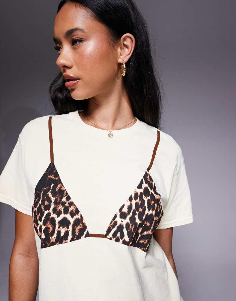 River Island River Island leopard print bikini t-shirt in cream