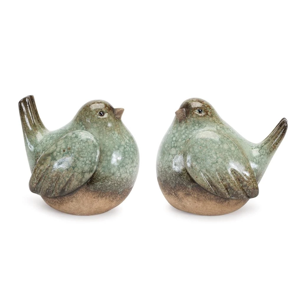 Melrose International Ceramic Bird Figurines with Unglazed Accents (Set of 4) - Green, Brown
