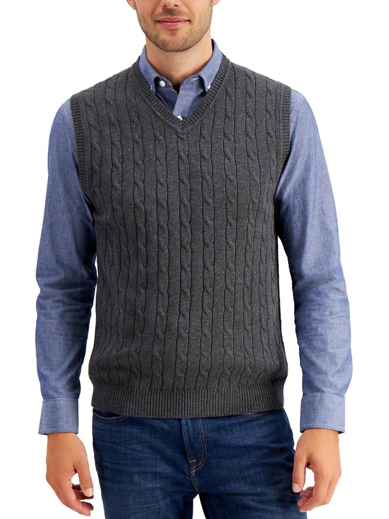 Tasso Elba Mens Cable Knit V-Neck Sweater Vest