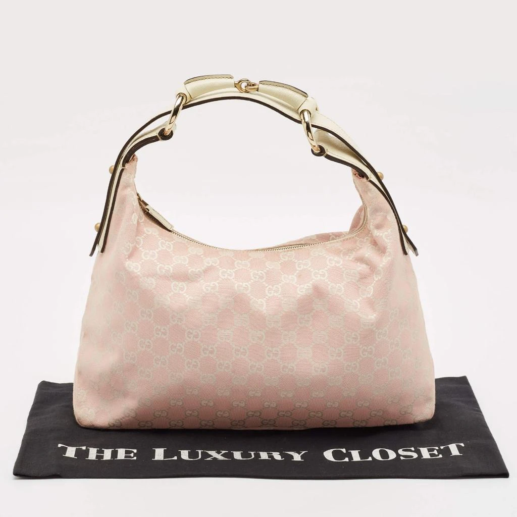 Gucci Gucci Pink/Off White GG Canvas Medium Horsebit Hobo 11