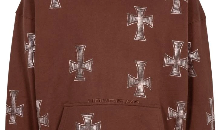 Unknown UK Unknown UK Brown Rhinestone Cross Hoodie 3
