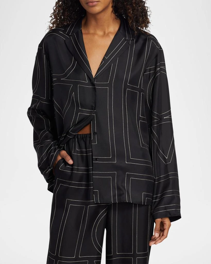 Totême Monogram-Embroidered Silk Pajama Top 4