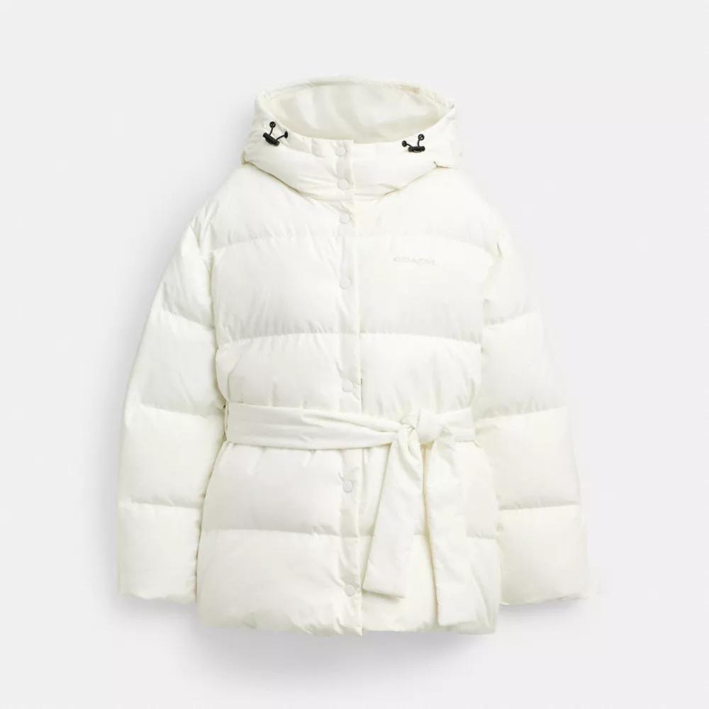 Coach Short Puffer With Belt In Recycled Polyester