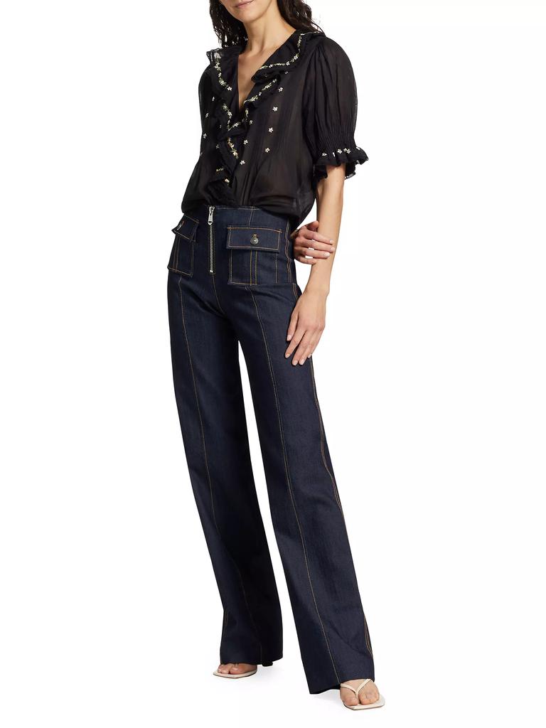 DÔEN Hettie Floral Pin-Tucked Cotton Top