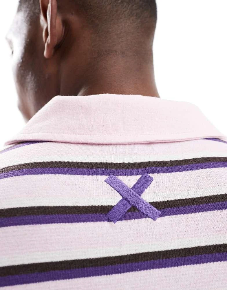 COLLUSION COLLUSION Shrunken polo t-shirt with pink stripe 3