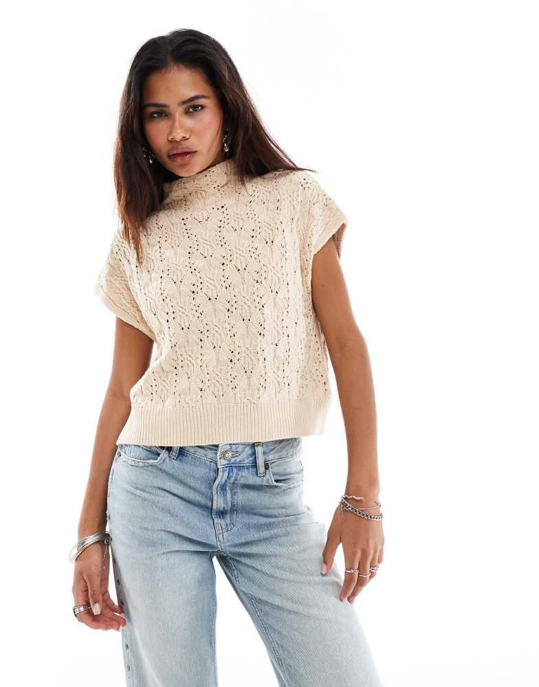 Free People Free People high neck pointelle sleeveless jumper in neutral 1