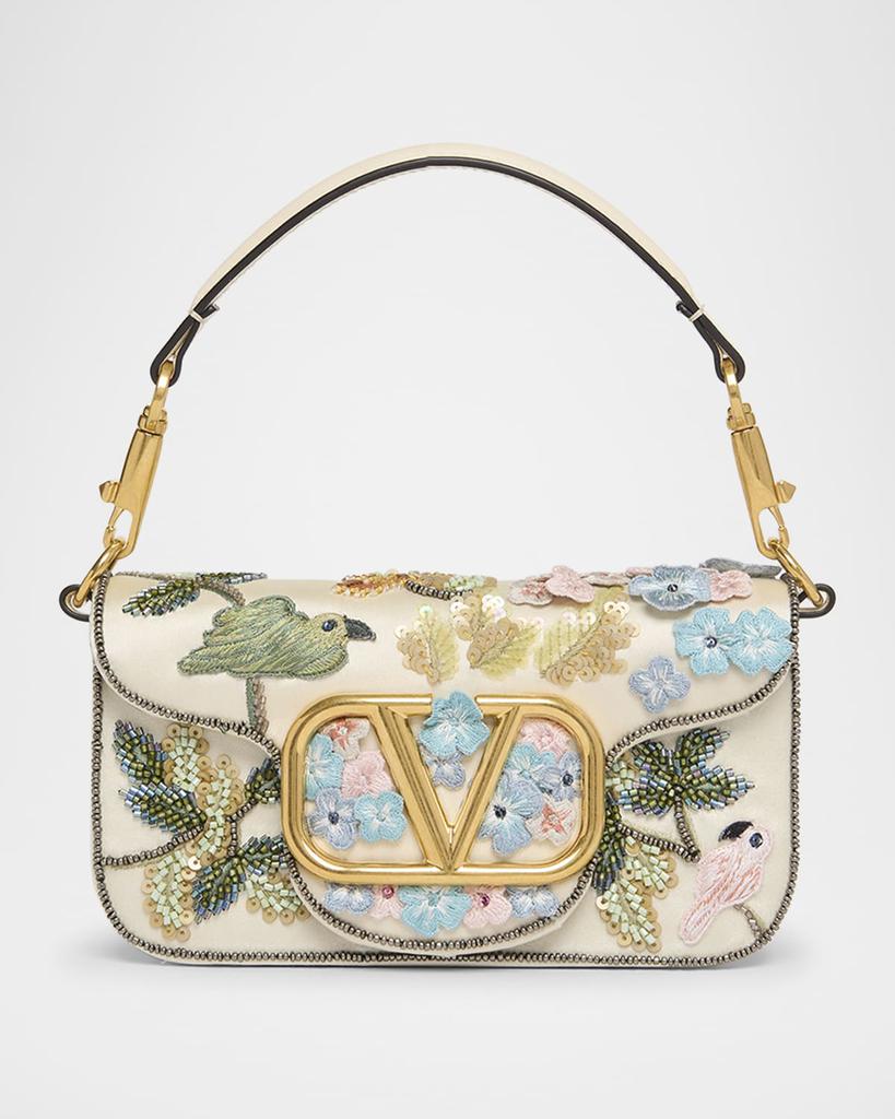 Valentino Loco Small Flower Bird Beaded Satin Shoulder Bag