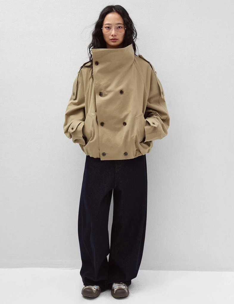Pixie Market Khaki Cropped Funnel Neck Trench Jacket-PREORDER 5