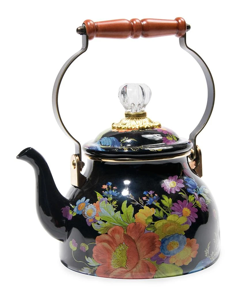 MacKenzie-Childs Flower Market Black Two-Quart Tea Kettle 1