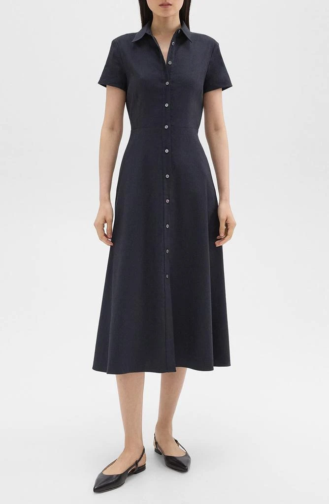 Theory Short Sleeve Linen Blend Midi Shirtdress