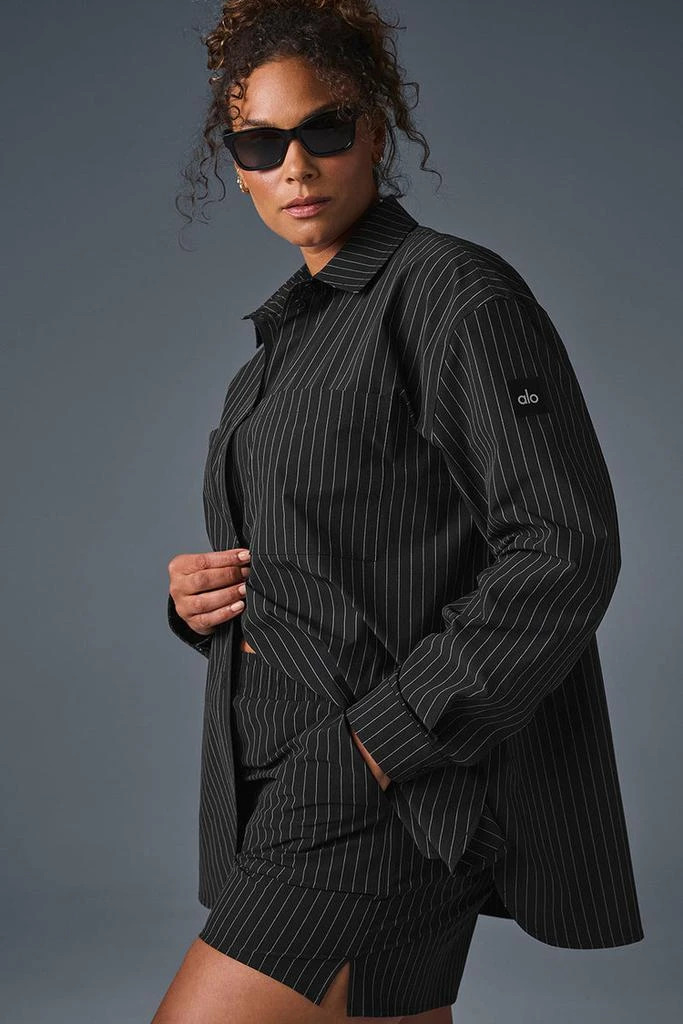 Alo Pinstripe Daylight Button Down Long Sleeve - Black/Titanium 8