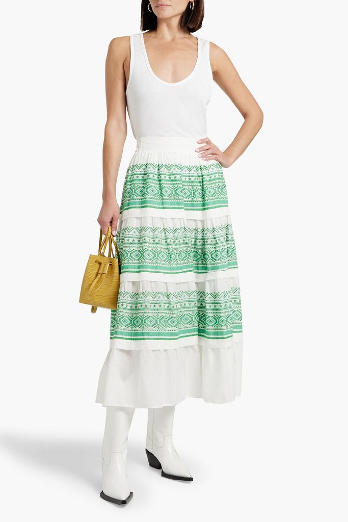 Maje Tiered embroidered cotton-jacquard midi skirt