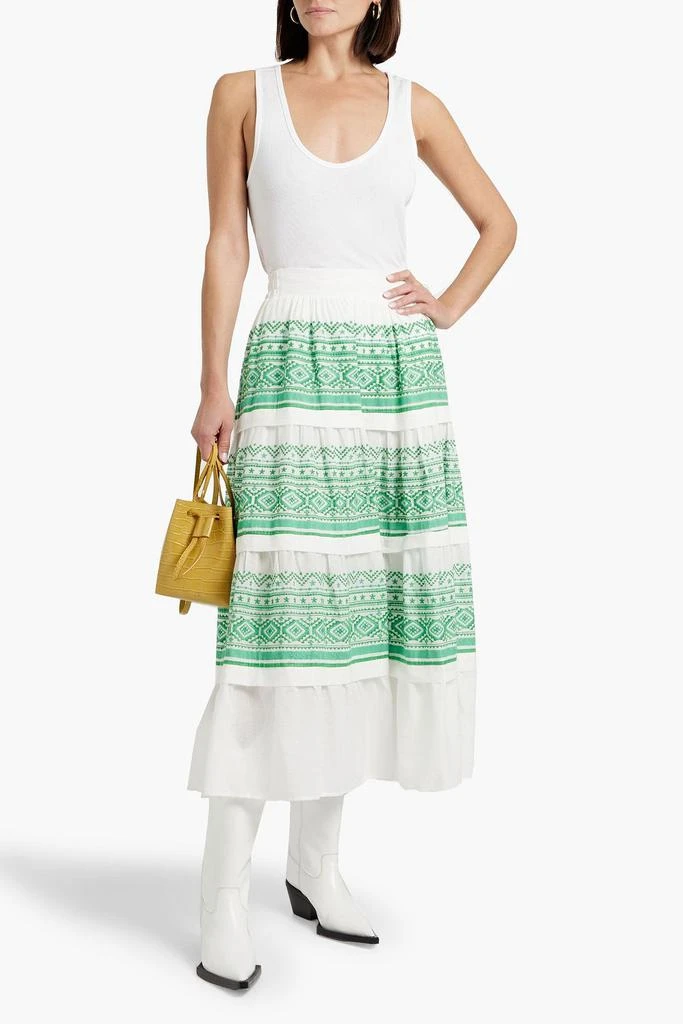 MAJE Tiered embroidered cotton-jacquard midi skirt 2