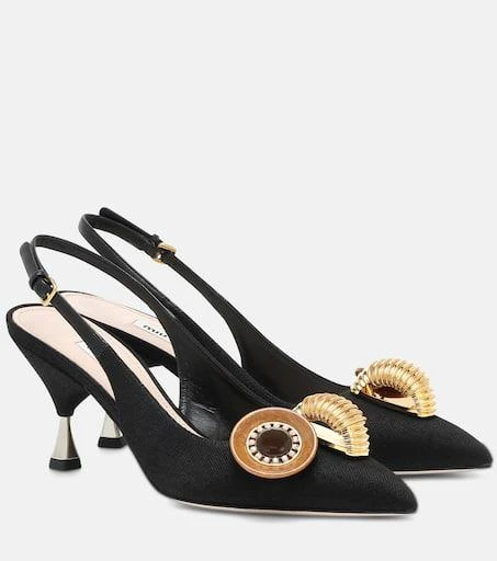Miu Miu Embellished cotton slingback pumps 1