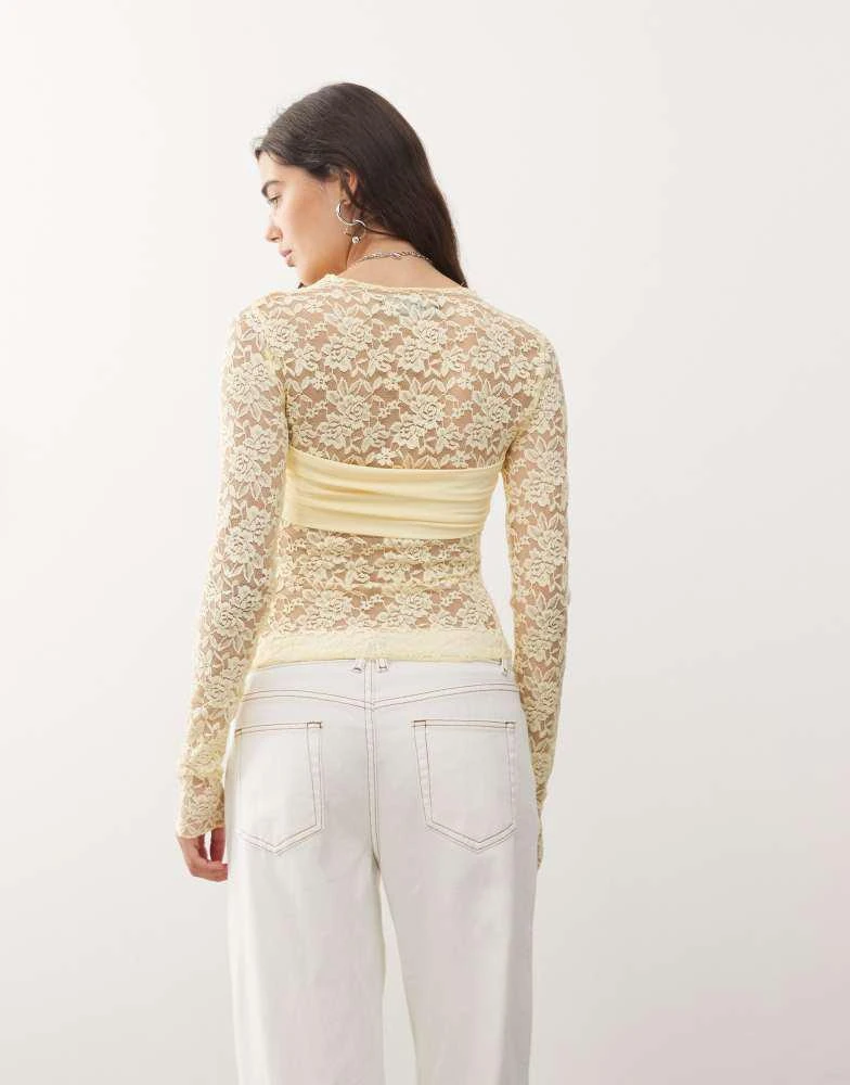 Lioness Lioness Midnight long sleeve sheer lace top in butter yellow - Free  Shipping - BeyondStyle