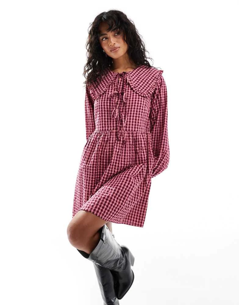 Nobody's Child Nobody's Child Blaze bow detail mini dress in red gingham 2