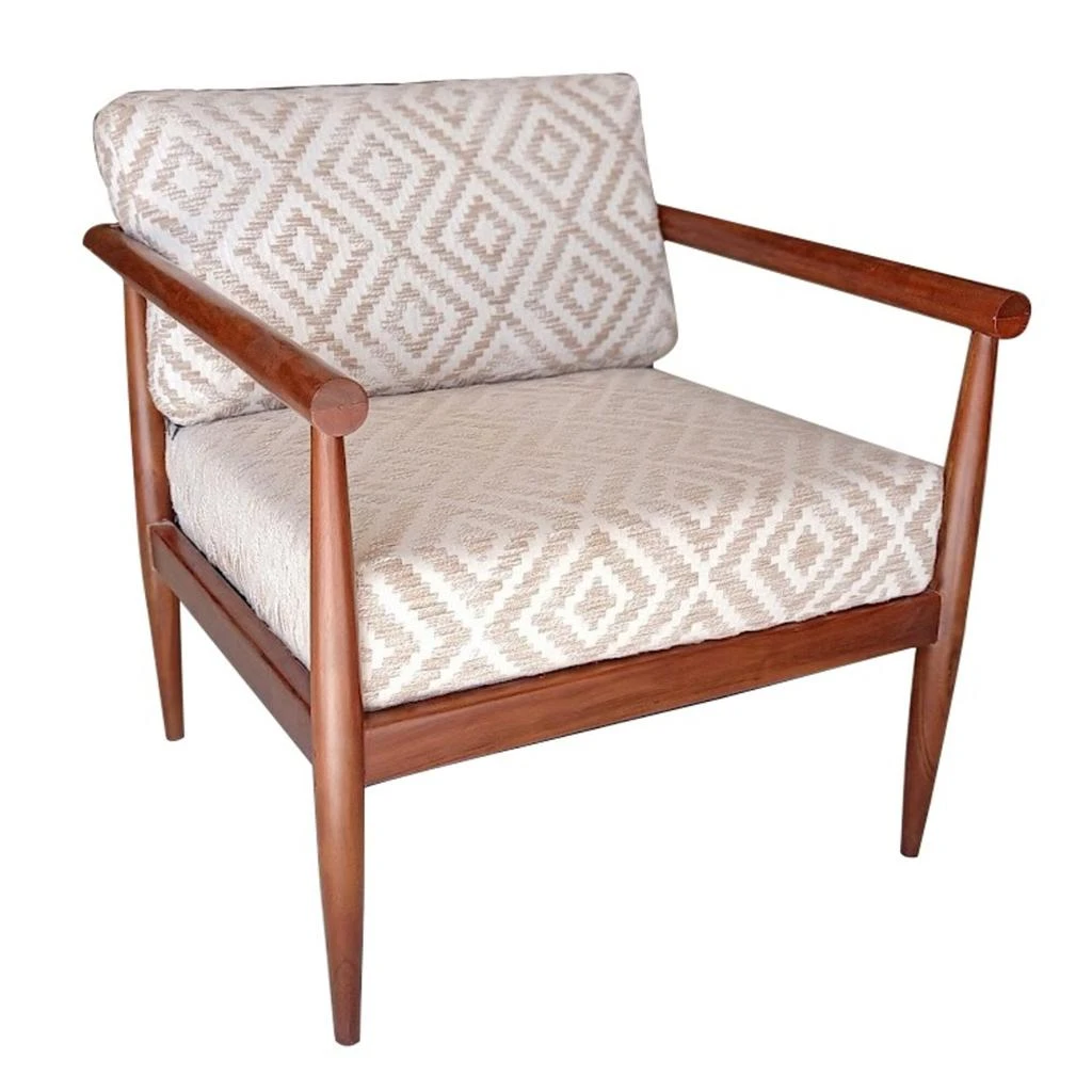Hivvago 28" Beige And Brown Fabric Geometric Arm Chair