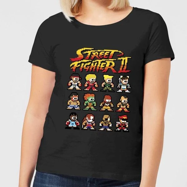 Street Fighter Street Fighter 2 Pixel Characters Women's T-Shirt - Black 1