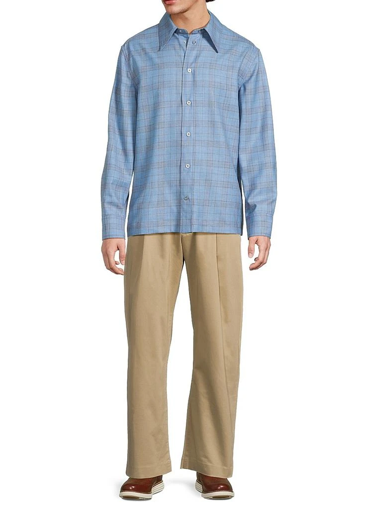 Jil Sander Plaid Wool-Linen Snap-Front Shirt 2