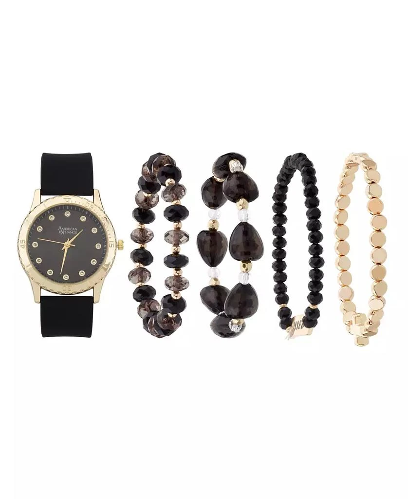 American Exchange Women's Matte Black Silicone Strap Analog Watch 38mm Gift Set 1
