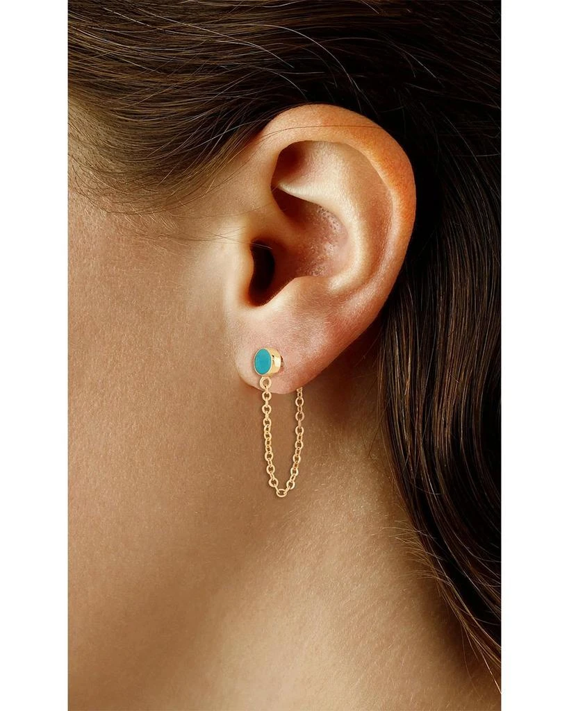 Bloomingdale
s Fine Collection Turquoise Cabochon Oval Front to Back Earrings in 14K Yellow Gold 2