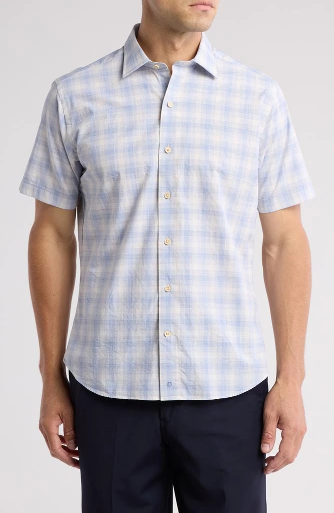 David Donahue Check Poplin Casual Short Sleeve Cotton Button-Up Shirt 1
