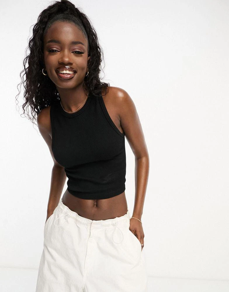 Stradivarius Stradivarius high neck seamless ribbed vest top in black 1