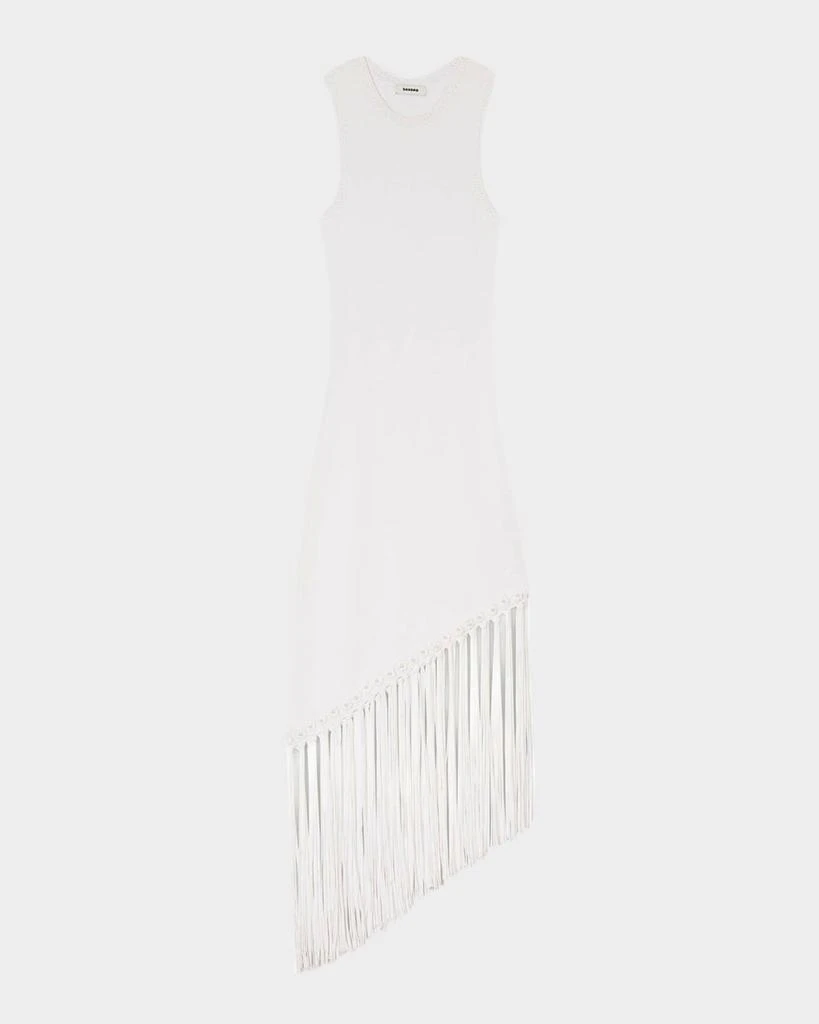 Sandro Heloise Asymmetric Fringe-Trim Midi Dress 1