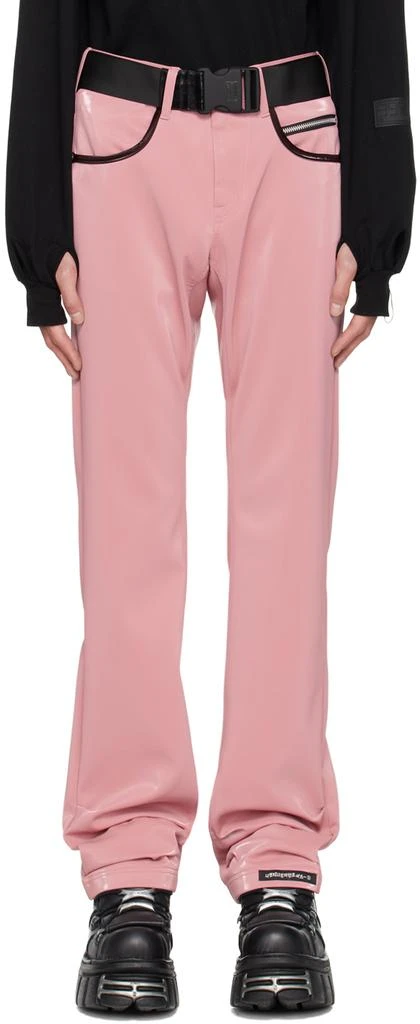 99%IS- Pink 'ATT1%TUDE' Always Glossy Faux-Leather Trousers 1