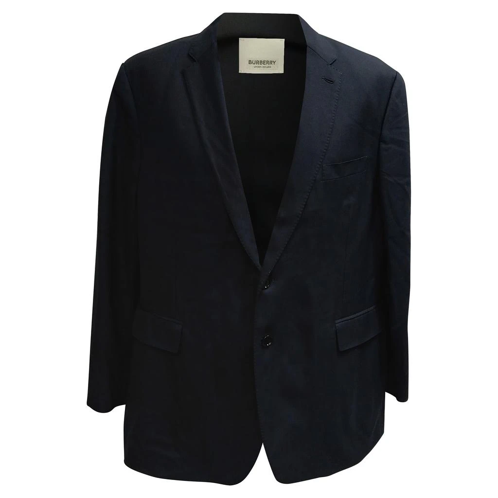 Burberry Single-Breasted Blazer with Pockets in Navy Blue Wool